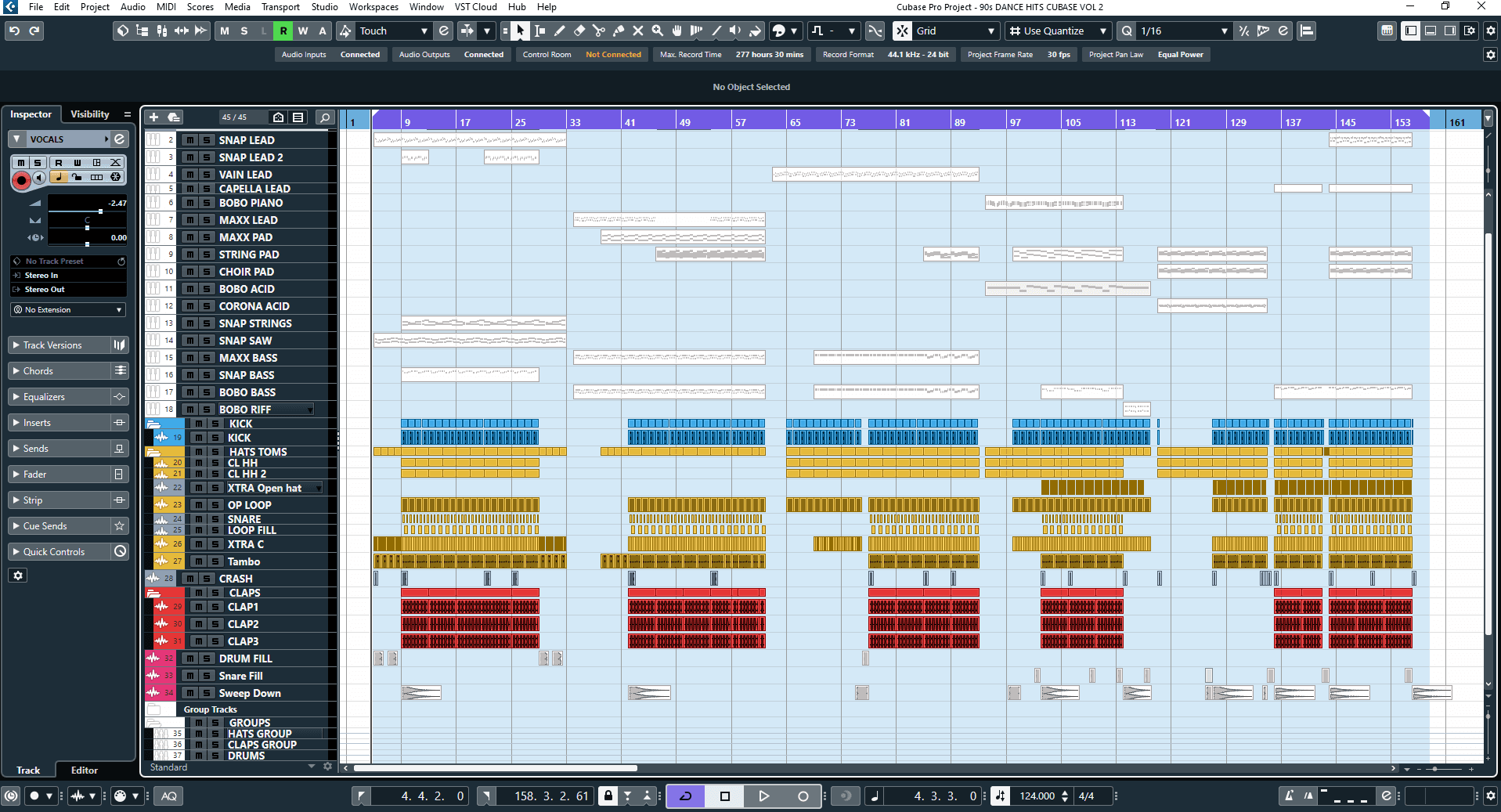 90s dance hits vol 2 cubase template screen