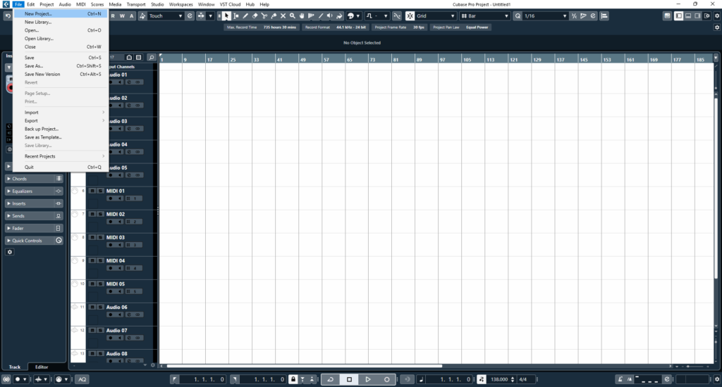 starting a cubase project